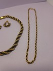 3 Gold Toned Black Twist Necklaces & Matching Clip-On Earrings 1 Marked Goldette — photo 2