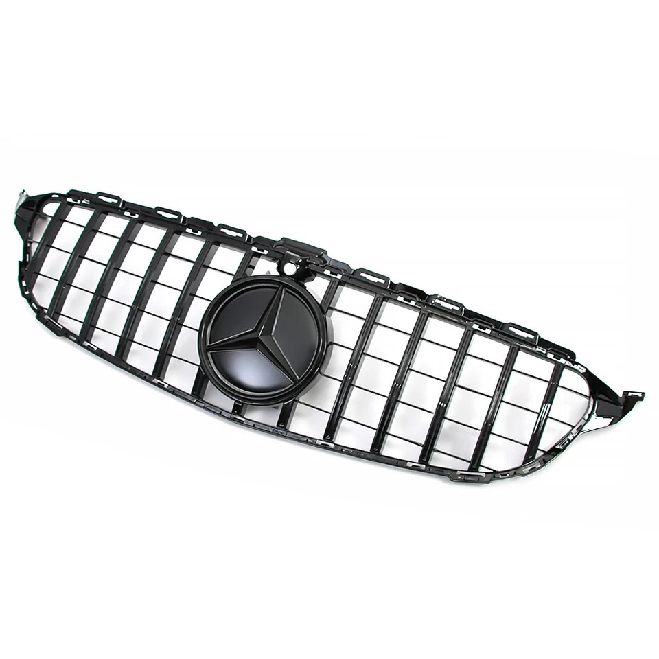 Black Grille W/LED Emblem For Mercedes Benz W205 C300 C43 2019 2020 2021 Grill - Image 3 of 4