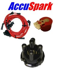 Triumph Herald 8mm HT Leads Distributor Cap And AccuSpark Red Rotor Arm for 25D