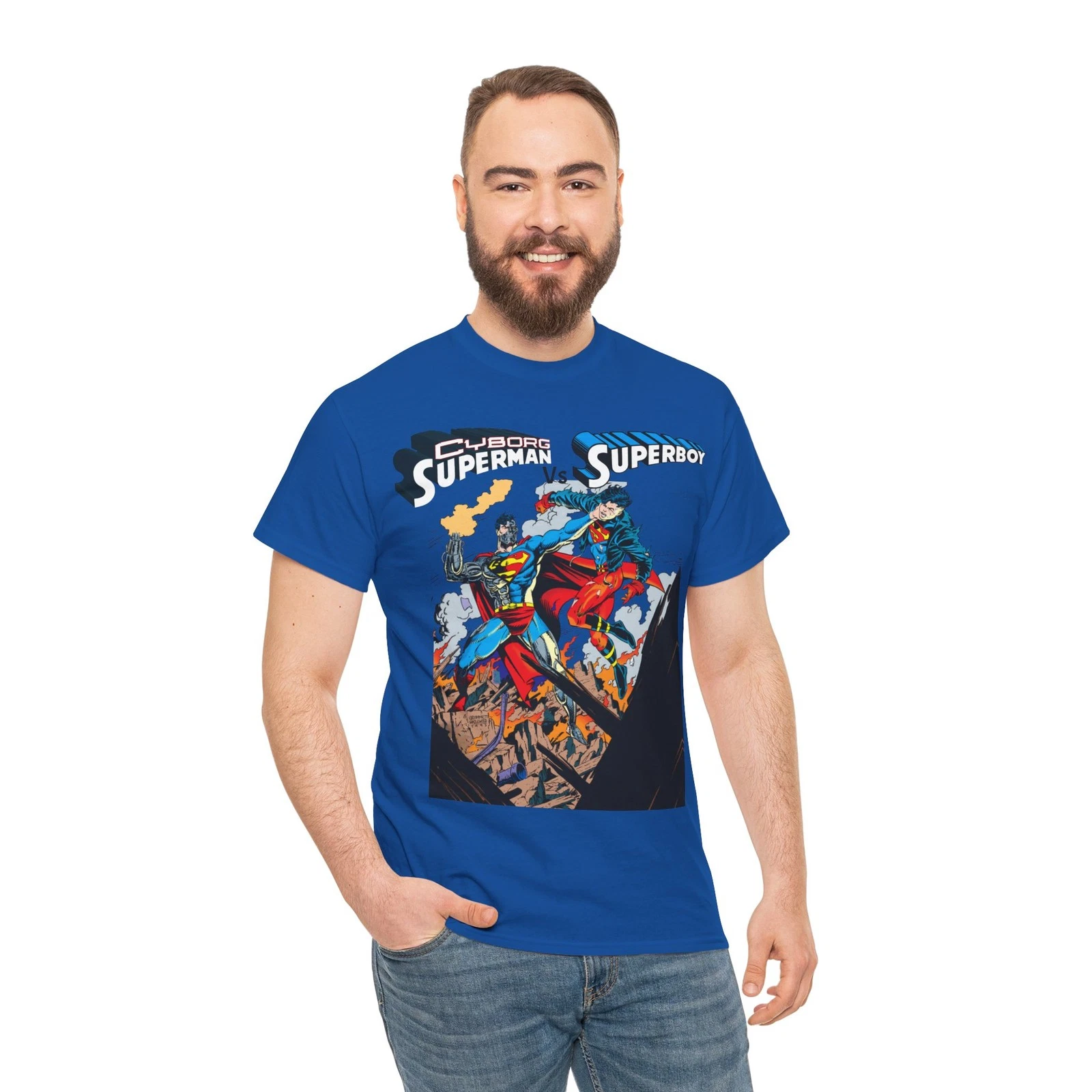Cyborg Superman Vs Superboy T-Shirt - Tom Grummett Art - DC Comics