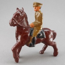 Antique or Vintage Cast Iron Toy - 3" h - Soldier on a Brown Horse Figure
