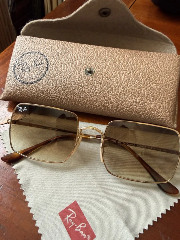 Ray-Ban 54019 Rectangle Sunglasses Gold Metal Frame Brown Tinted - Image 1 of 4