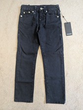 NWT True Religion Geno Boys Relaxed Slim Straight Denim Jeans, Dark Wash, Sz 7