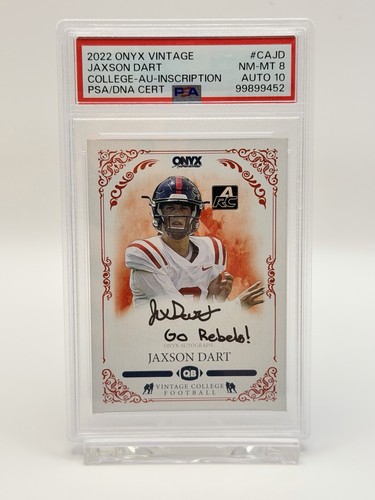 Jaxson Dart - RARE 2022 Onyx Vintage OnCard Auto Black Ink PSA 8 | 10Auto #1/12