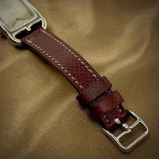 Hermes Cape Cod Deux Zones CC3.210 Quartz Watch Silver Dial Wine Red Strap 12