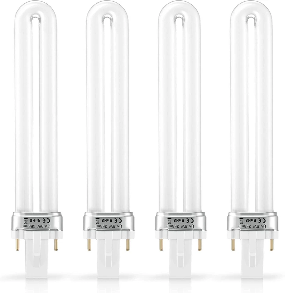 Paquete de 4 bombillas para secador de uñas energéticamente eficientes 9W 365nm luz UV para curado de esmalte en gel Foto 3 de 4