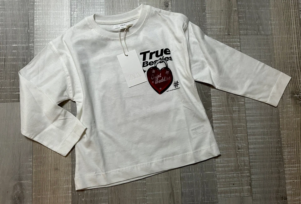 Zara 6 / 7 Ans Fille : T Shirt Blanc Cœur Thème Amour St Valentin État Neuf - Photo 2/2