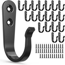 20-Pack Towel Hooks for Bathroom, Heavy Duty Black Metal Wall Hooks for Robe, Co