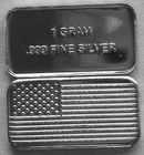 (100) 1 GRAM .999 PURE SILVER AMERICAN FLAG BARS b3