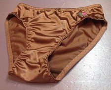 Women Panties Bikinis GRACE Size XL.Brown Bronze Satin W/Decoration Elastic