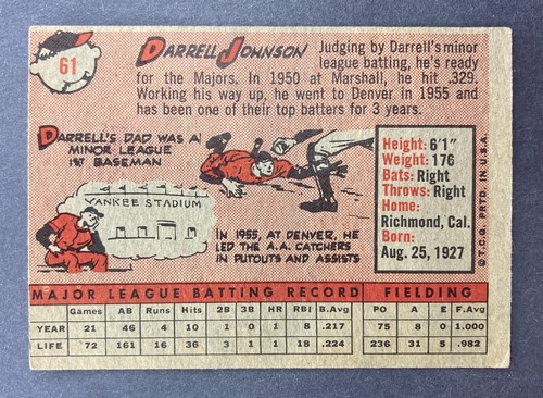 1958 Topps #61 Darrell Johnson (New York Yankees) - Bild 2 von 2
