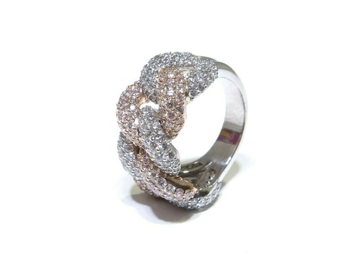 Mens 14k Two-Tone Rose & White Gold 4.25ct White Diamond Big Cuban Ring - Picture 4 of 6