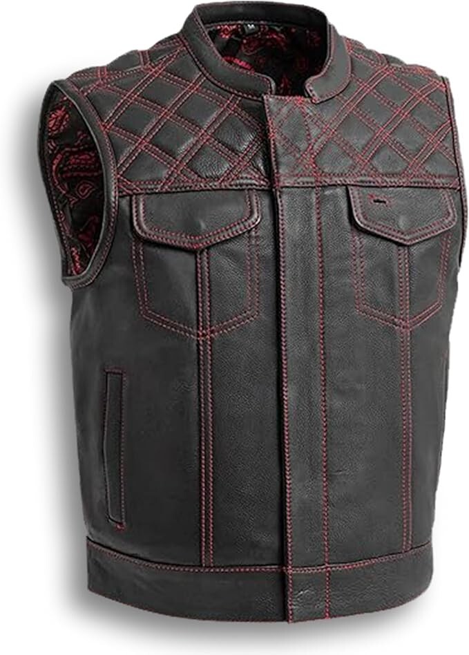 Men's Motorcycle Biker Riding Leather Vest - Classic Rider Hunt Club Cowboy Vest