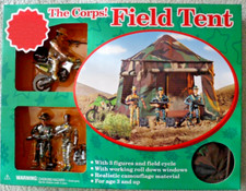 Field Tent with 3 Soldier Figures, Bike, Weapons- by The Corps, RARE, Brand New
