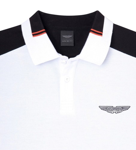 Hackett Aston Martin Colour Block Classic Fit Polo Shirt Black or White - Picture 6 of 7