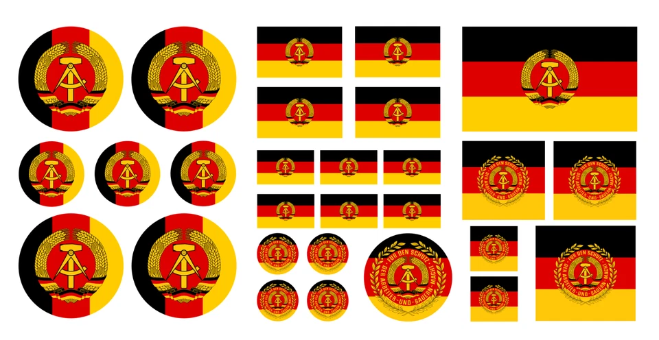 MBBE 1:18 - 28tlg. Set DDR Hoheitszeichen Panzer Aufkleber Sticker Trabant LKW NVA