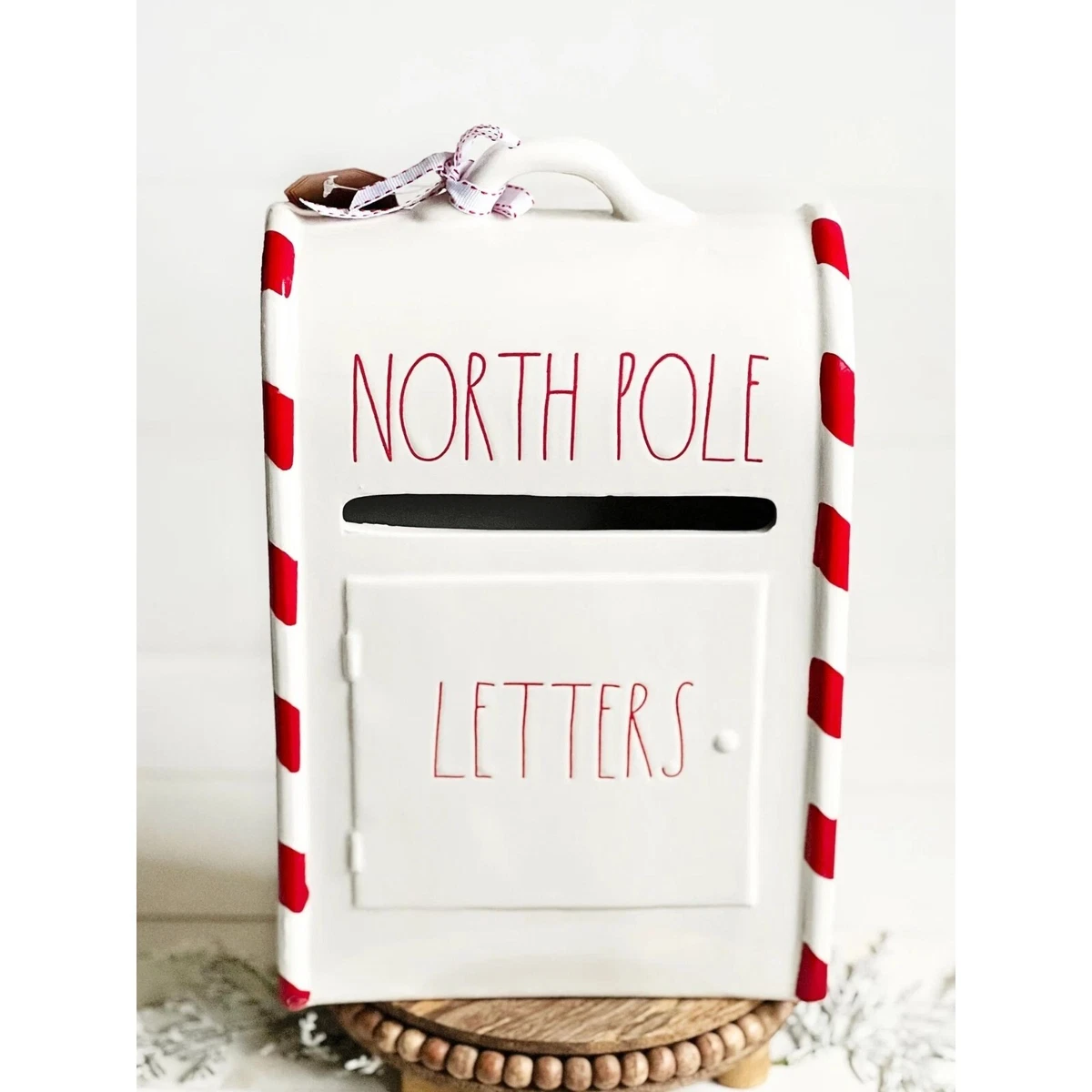 Rae Dunn North Pole Letters Mailbox Ceramic Christmas Decor White and Red READ