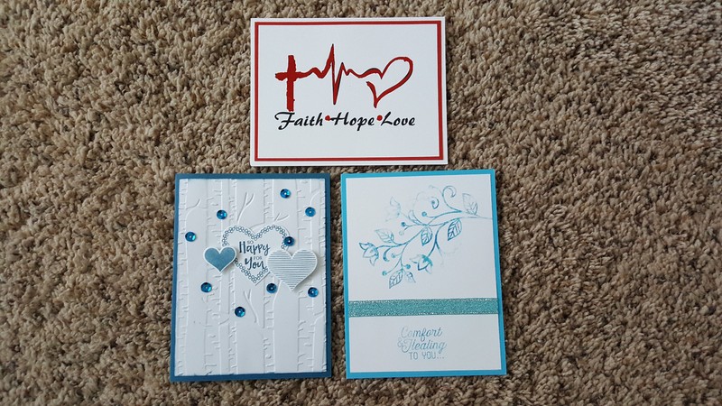3 Handmade Stampin' Up Flourishing Phrases Heart Happiness, Foil Faith Hope Love