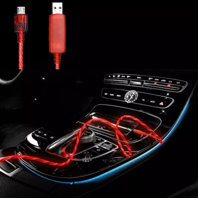 3x Micro USB Cable Charge Sync Red Light up Pulse Electroluminescent V2 3 Feet