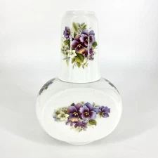 Vintage Liette Tumble Up Pitcher w/ Cup Bedside Carafe Decanter Floral Violets