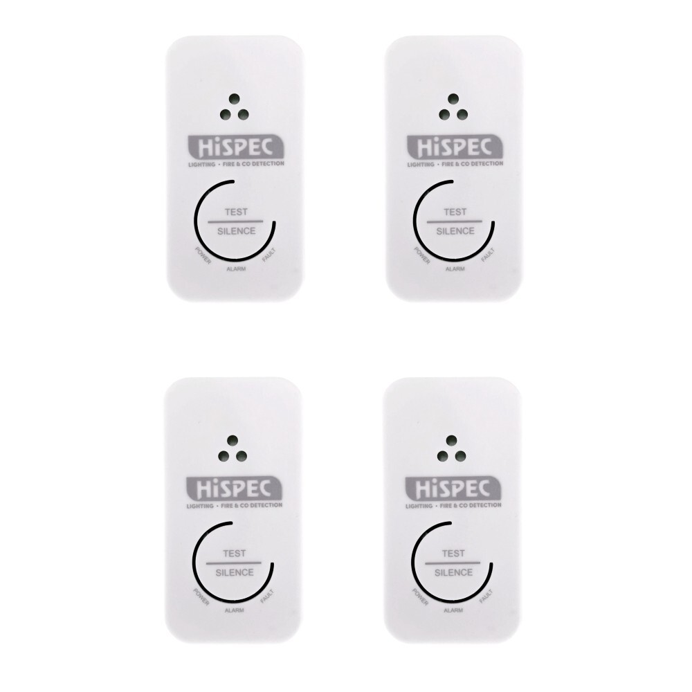 4 x Hispec HSA/BC/RF10-PRO Wireless Interlink Carbon Monoxide Alarm Lithium