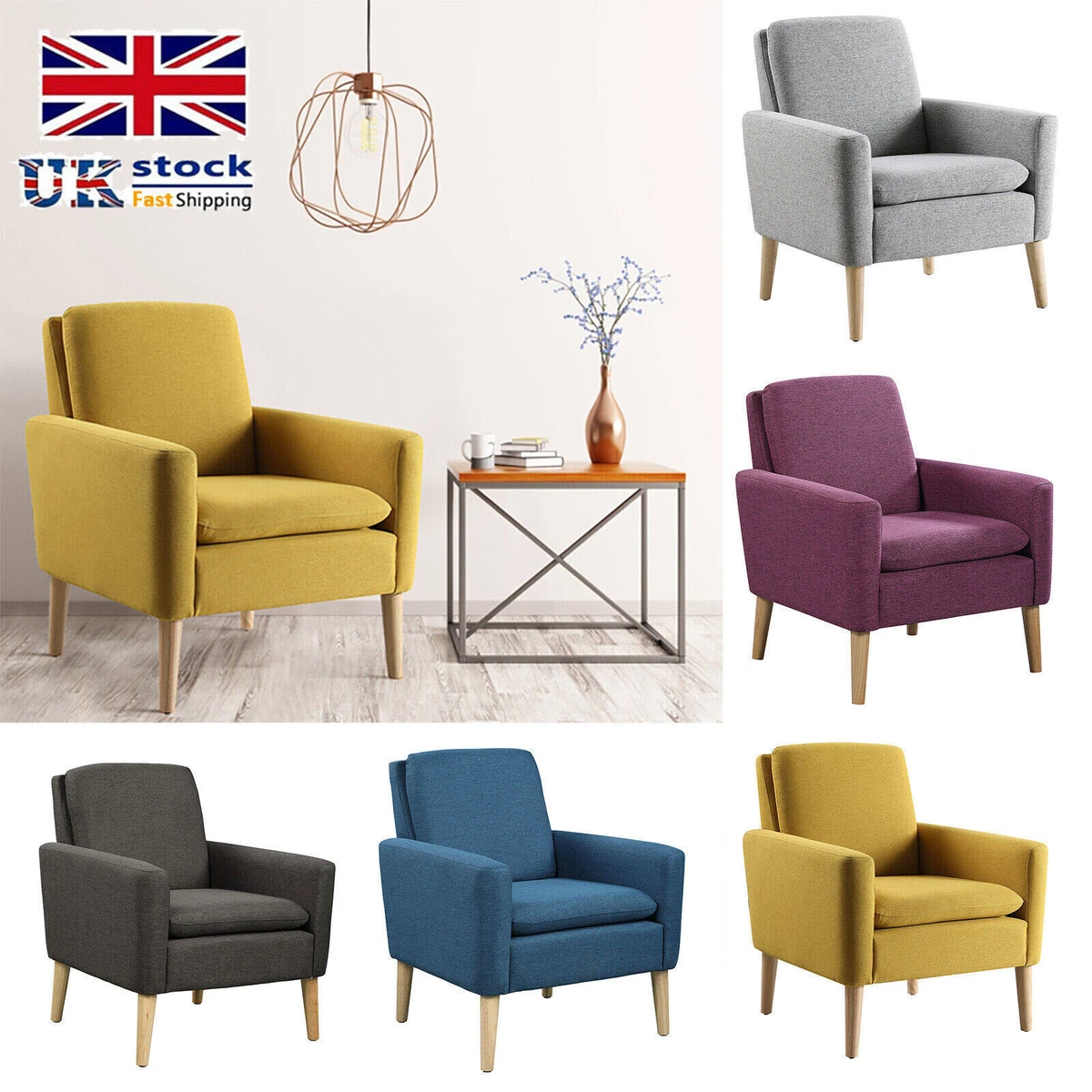Modern Tub Sofa Couch Fabric Armchair Occasional Accent Chair Home Living Room
