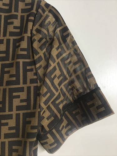 Fendi Dress Zucca Print Brown Crew Short Sleeve Midi Stretch Size 42/10 - 第 12/13 張圖片