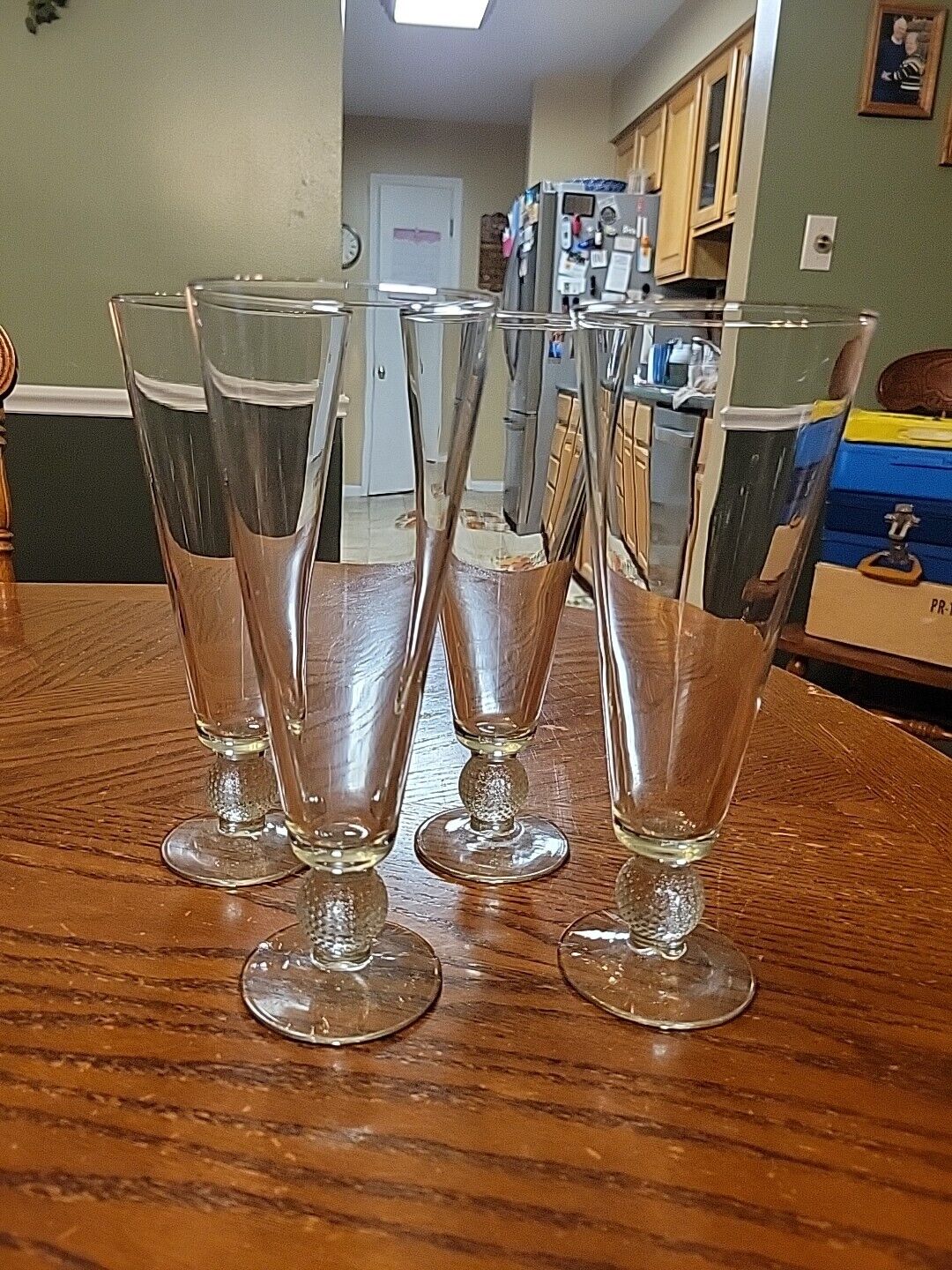 Set of 4 VTG 1960'S 16 OZ PILSNER  Beer GLASSES with GOLF BALL STEM BARWARE