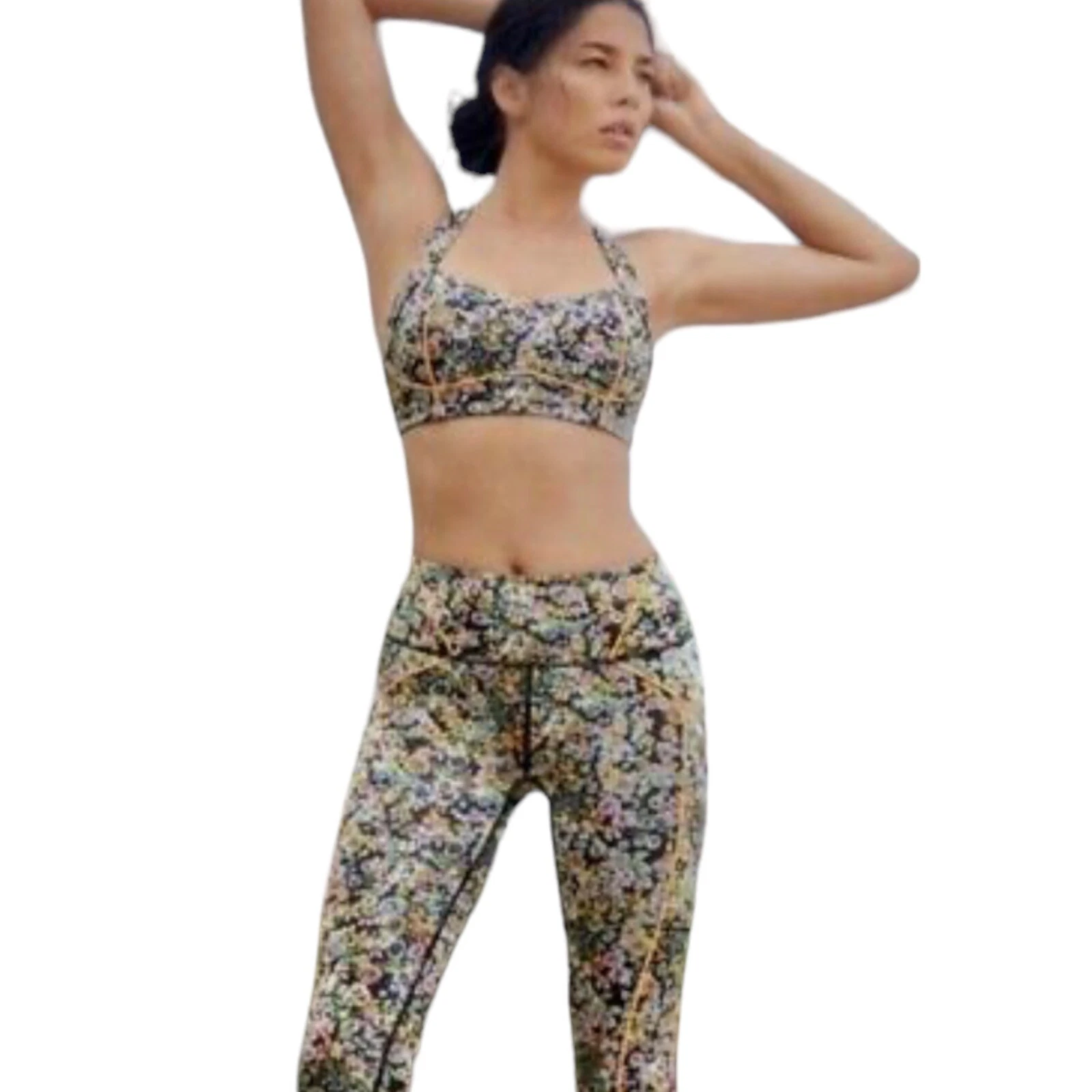 free-people-movement eden floral orange multi pocket leggings