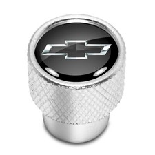 Chevrolet Black Logo In Black On Shining Silver Aluminum Tire Valve Stem Caps
