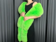 Real fur Shadow blue fox green stole with tails Saga Furs Unisex