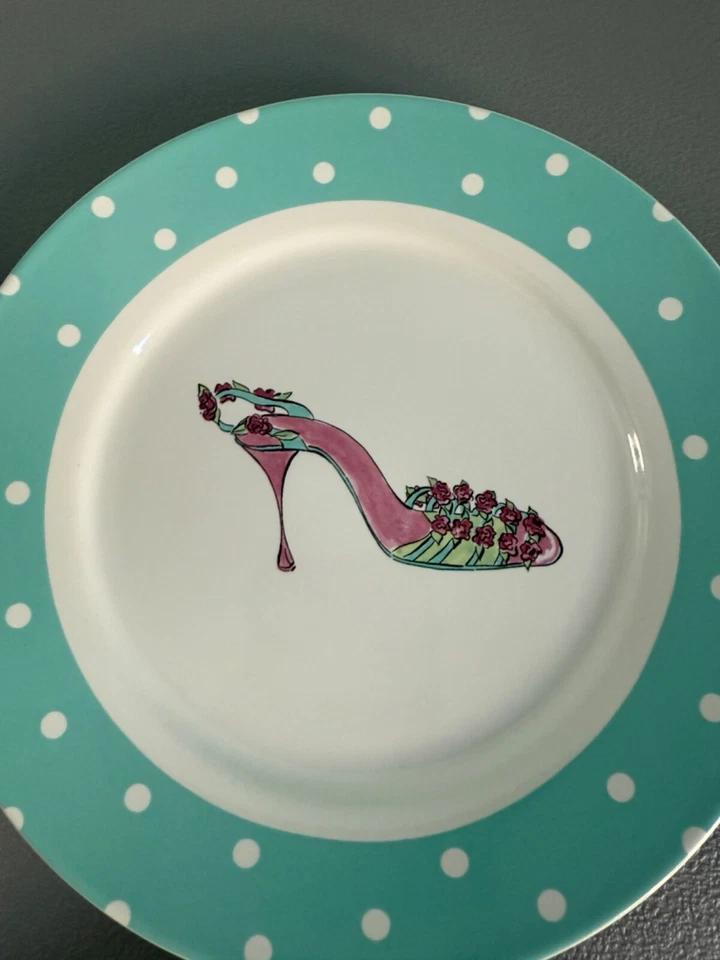 4 Rosanna High Heel Stiletto Shoe Luncheon Plates Colorful Pastel Polka Dot 8" - Image 3 of 4