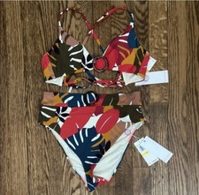 Red Carter Bikini Set top Small, Bottom Medium 