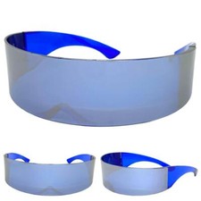 SPACE ROBOT PARTY RAVER COSTUME CYCLOPS FUTURISTIC SHIELD SUN GLASSES Blue Frame