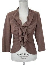  Anthropologie Tabitha Brown Ruffle Front Wool Cropped Blazer, Size 8