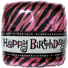 New Anagram Pink Zebra Stripe Happy Birthday 18" Square Mylar Balloon Party 
