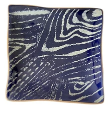 Grasslands Road 6” Tidbit Appetizer Hors d’ Oeuvres Wavy Bronze Trim Plate Blue