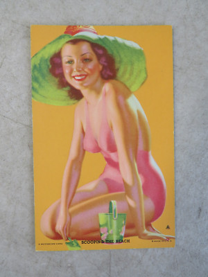 1943 HOT'CHA GIRLS MUTOSCOPE CARD SCOOPING THE BEACH EARL MORAN