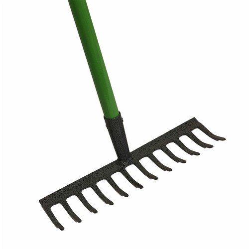 12 Teeth Soil Garden Rake Tubular Handle Carbon Steel 120cm Soil Leaf Raker - Picture 2 of 3