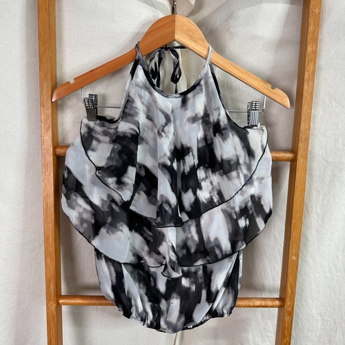 Sheike Top Womens 8 Black & Grey Halter Neck Layered Sleeveless Camisole