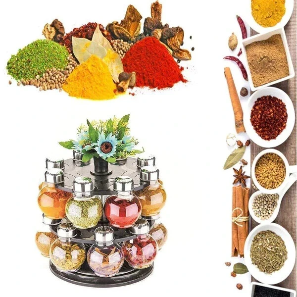 Multipurpose Plastic Big Revolving Spice Rack 16 in 1 / Masala Rack Set