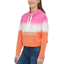 Calvin Klein Jeans Womens Monogram Hoodie Logo Tie Dye Block Crop SOFT NWT NR