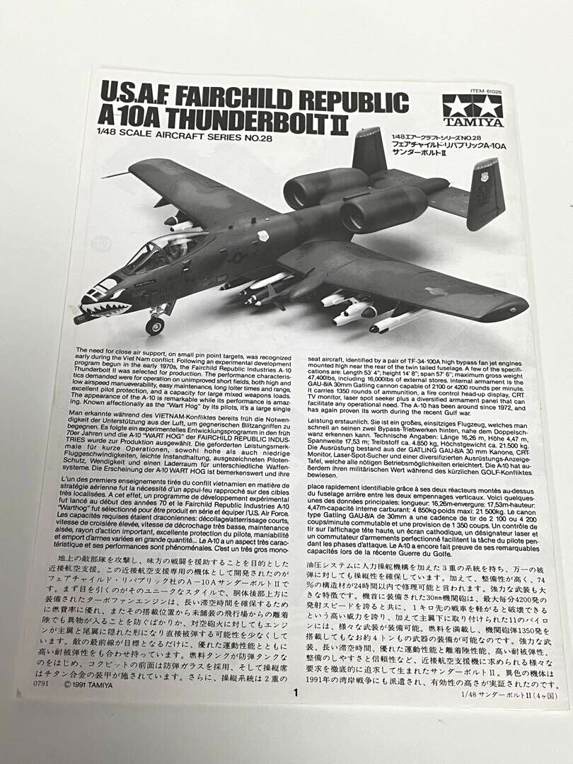 Tamiya 1:48 scale U.S.A.F FAIRCHILD REPUBLIC A-10A THUNDERBOLT II