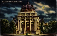 Handley Library Winchester VA Night View Moon Clouds c1940s linen postcard P12