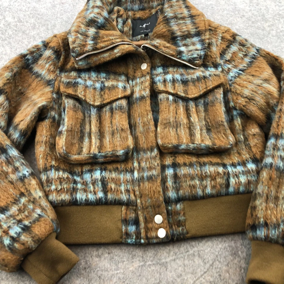 Chaqueta 7 For All Mankind para mujer pequeña marrón cremallera completa bombardero polar difusa Foto 4 de 4