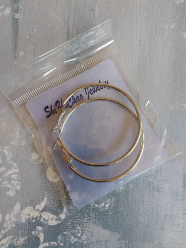 Vintage NIP unworn ShiZhiChao Jewelry silver tone post skinny hoop earrings 2" - Picture 3 of 5