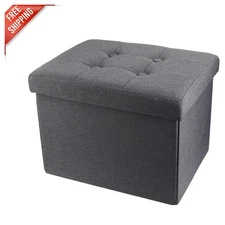 Durable Linen Storage Ottoman with Comfortable Sponge Footrest for Relaxation