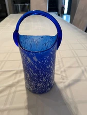Cobalt Blue with white splatter pitcher/vase with top handle