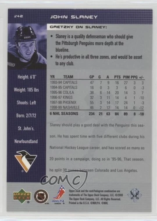 1999-00 Upper Deck Wayne Gretzky Hockey John Slaney #142 - Image 2 of 2