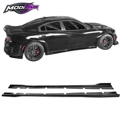 Side Skirts Fits 20-23 Dodge Charger Widebody IKON Style 2PCS Lip PP Gloss Black